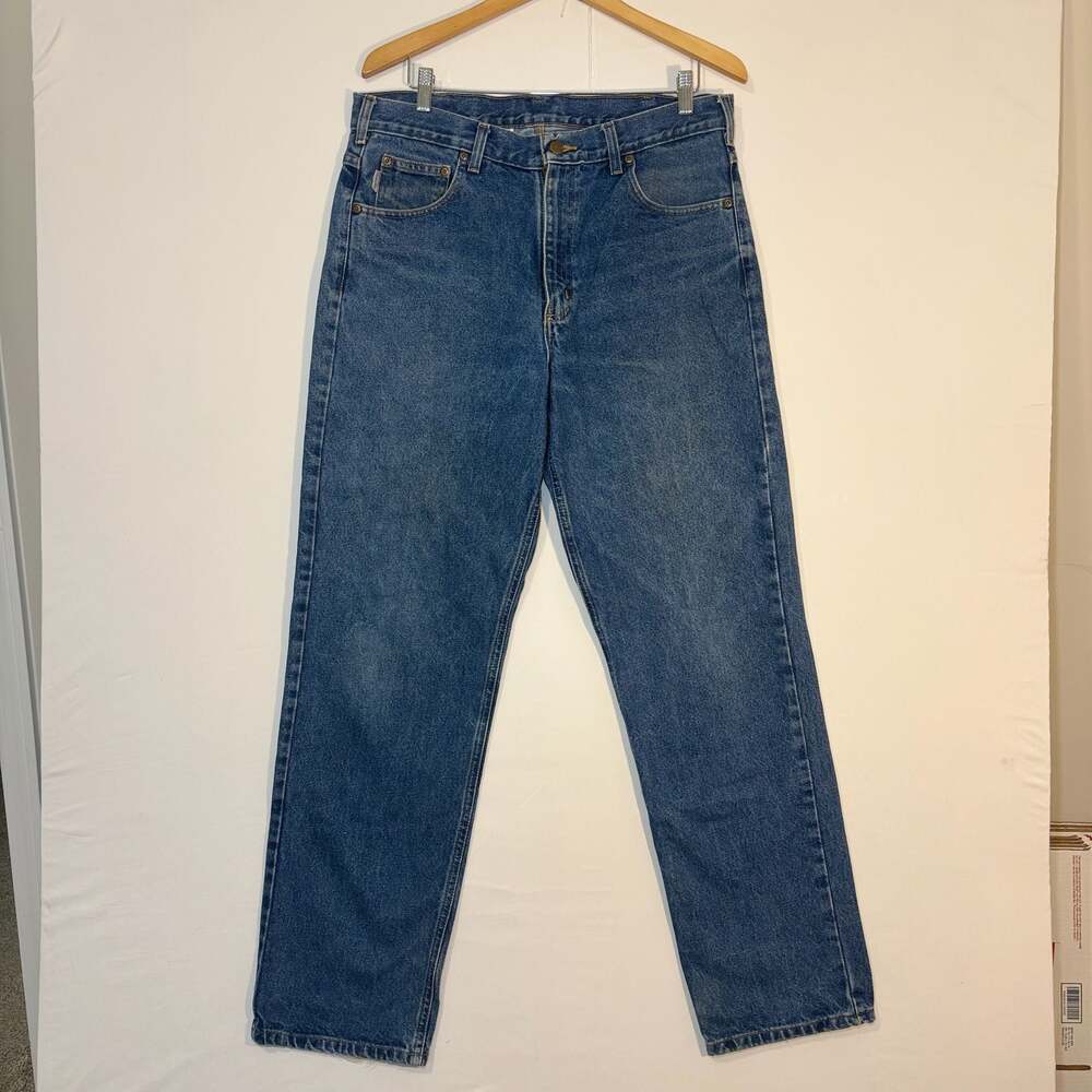 Carhartt B160DST Relaxed Fit Straight Leg Jeans 35x34 Medium Wash 100% Cotton